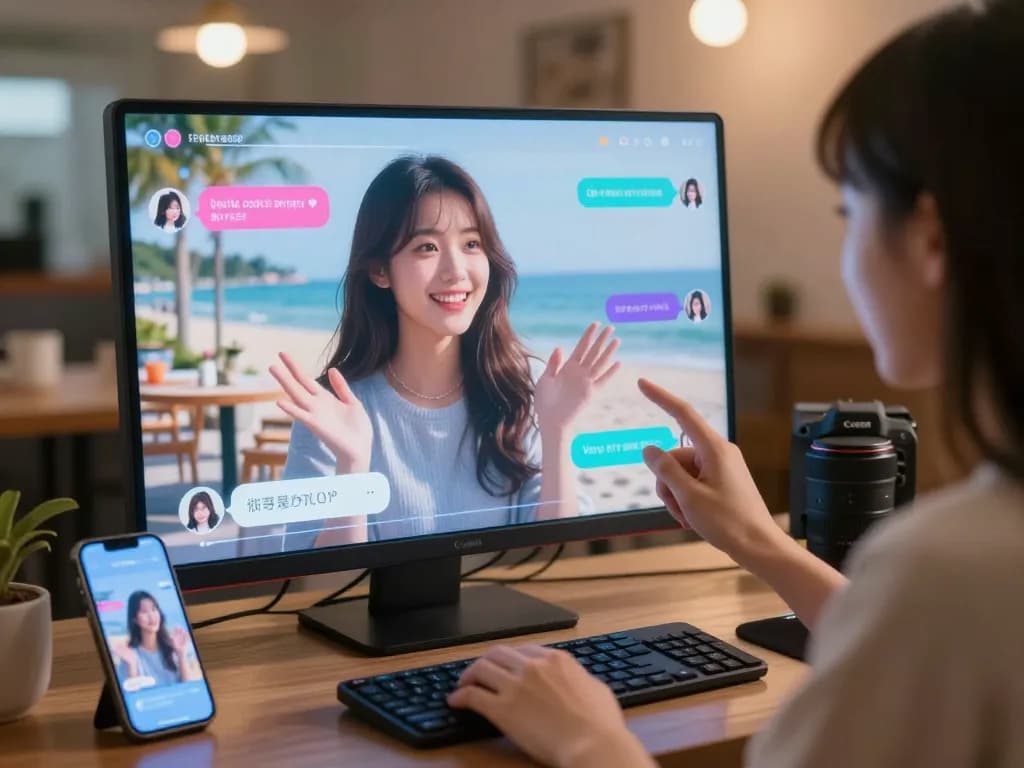 Engaging with an AI girlfriend chatbot in a futuristic digital space, showcasing high-tech interactions.