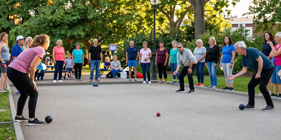 Permainan petanque di fopikotabontang.org, menampilkan pemain yang bersemangat dan suasana kompetitif.