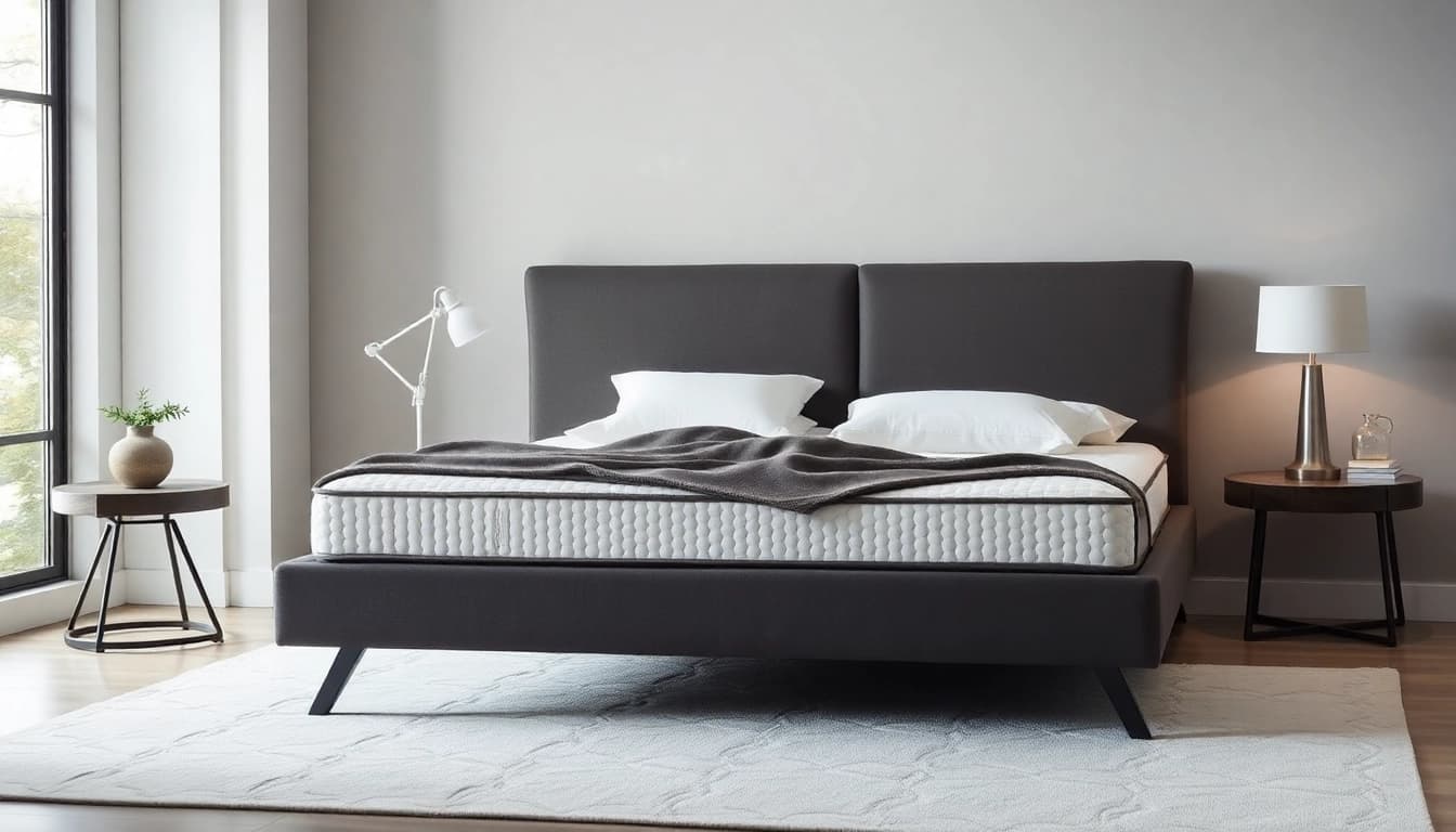 Materasso una piazza e mezza di alta qualità su un elegante letto matrimoniale, per un riposo ottimale.
