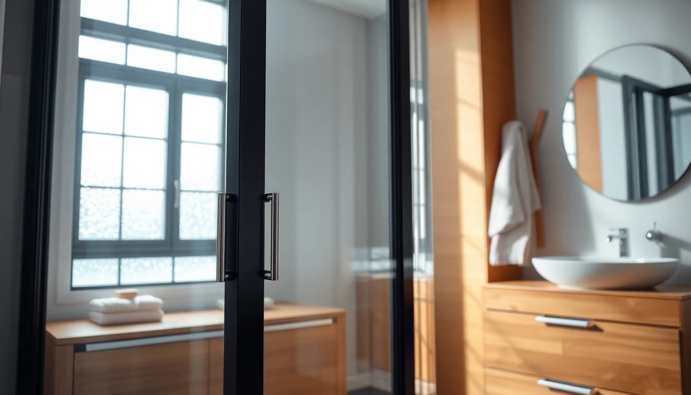 sonni Duschkabine in einem eleganten Badezimmer mit modernem Design und klaren Linien.