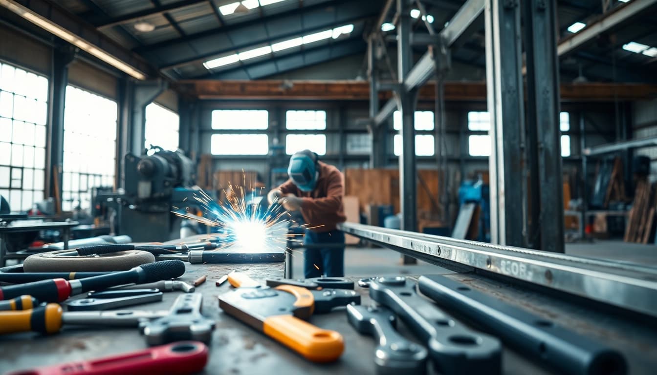 Witness a skilled artisan engage in custom steel fabrication, highlighting precision and attention to detail.