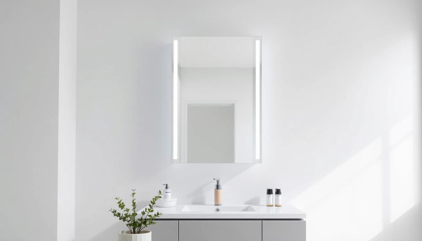 sonni Spiegelschrank im eleganten Badezimmer mit LED-Beleuchtung und modernen Designelementen.