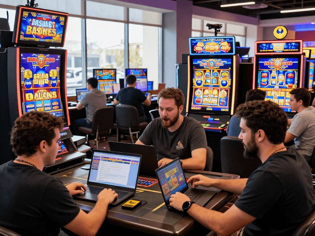 Excited players enjoying bonus buy slots UK with vibrant gameplay in a lively online casino atmosphere.