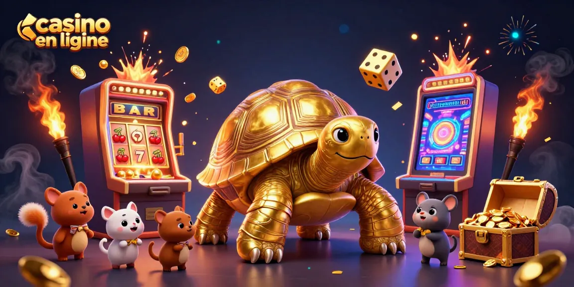Jouez au casino en ligne avec des machines à sous éclatantes et des tortues amusantes.
