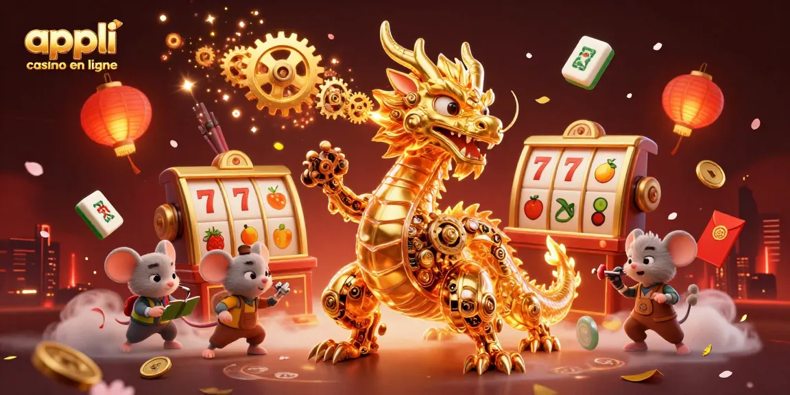 Vivez l'expérience de l'appli casino en ligne avec un dragon doré et des symboles de jeux dynamiques.