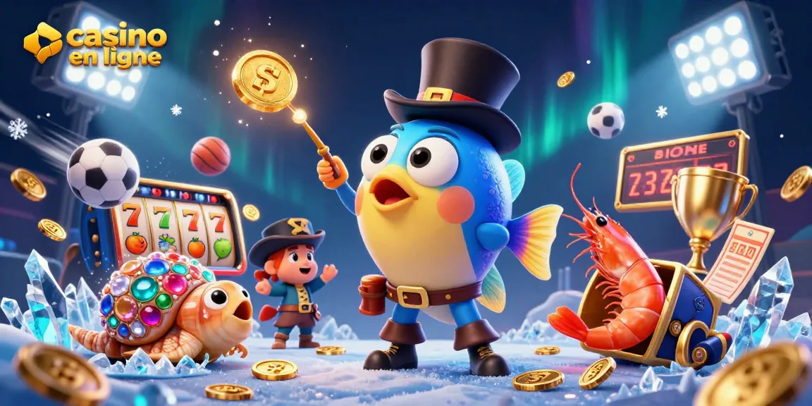 Jouer à des machines à sous dans un casino en ligne avec des poissons animés.
