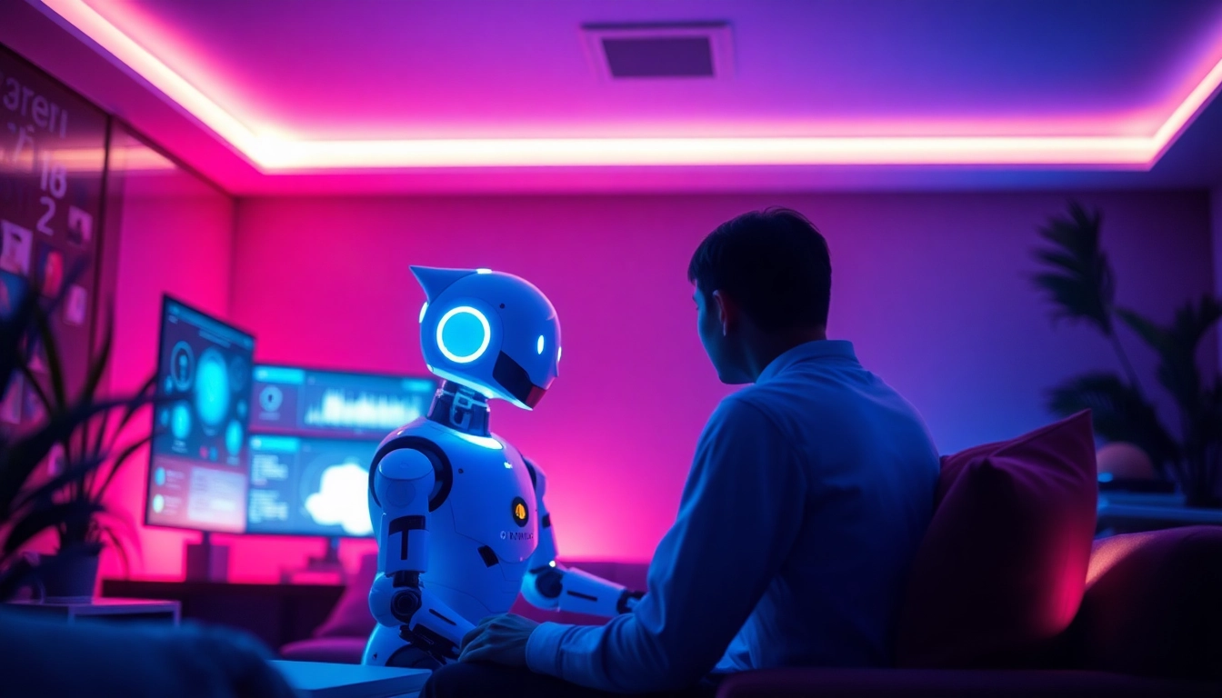 Engaging interaction in ai sex chat environment with user and friendly AI character.