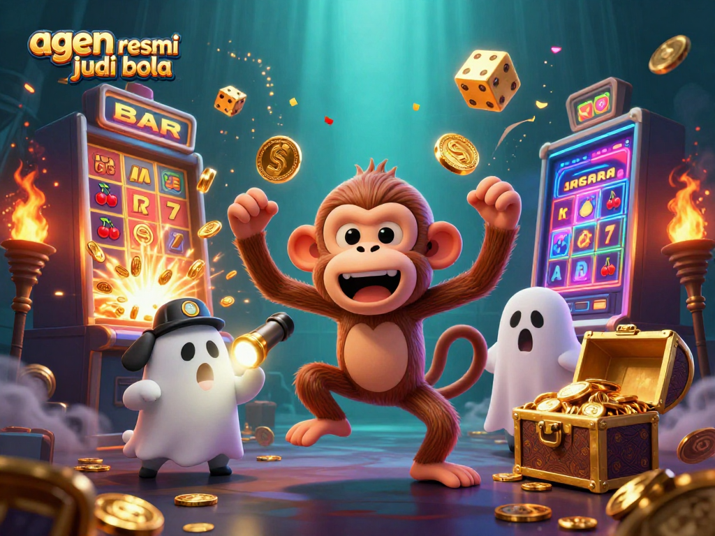 Engage with agen resmi judi bola in an exciting casino adventure featuring gold coins and playful characters.