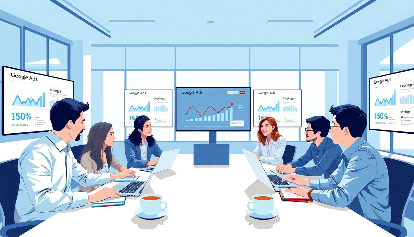 Team optimizing google ads edmonton campaigns in a modern office space