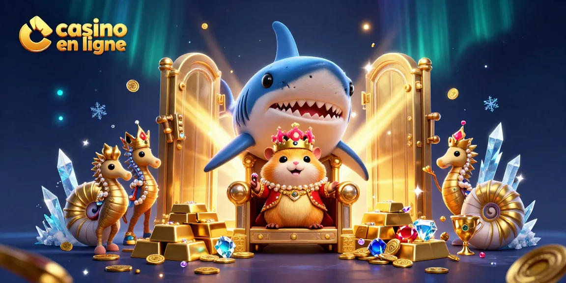 Profitez du casino en ligne avec des trésors et un roi hamster dans une scène dynamique.