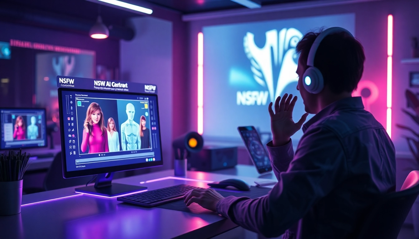 Engaging scene of users interacting with the best nsfw ai technology in a modern digital workspace
