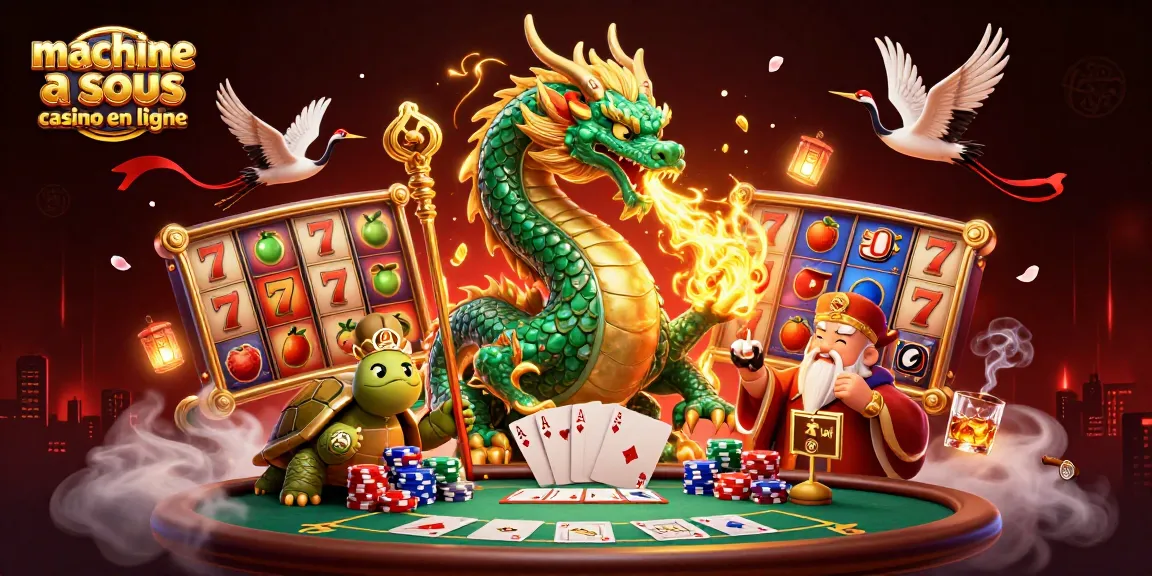 Jouez à la machine à sous casino en ligne avec des dragons et des cranes porte-bonheur en 3D.
