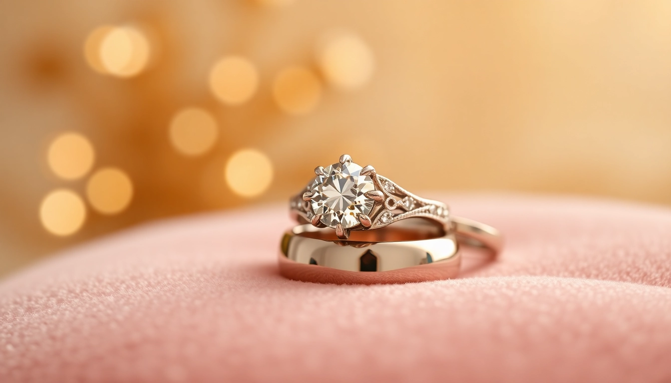 Showcasing stunning wedding rings with intricate designs and sparkling gemstones.