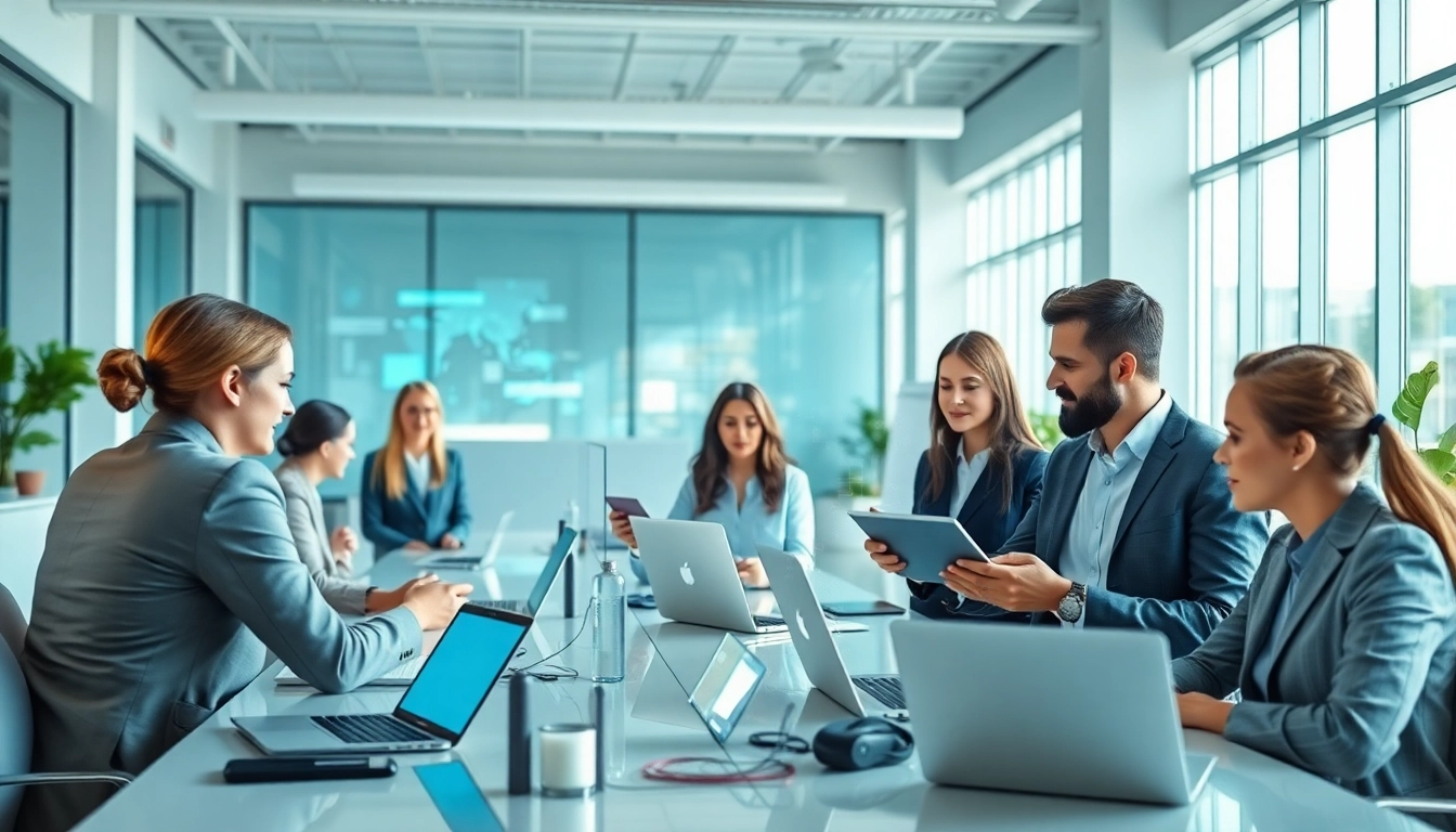 Teams collaborating on an innovative enterprise assistant platform in a modern office.