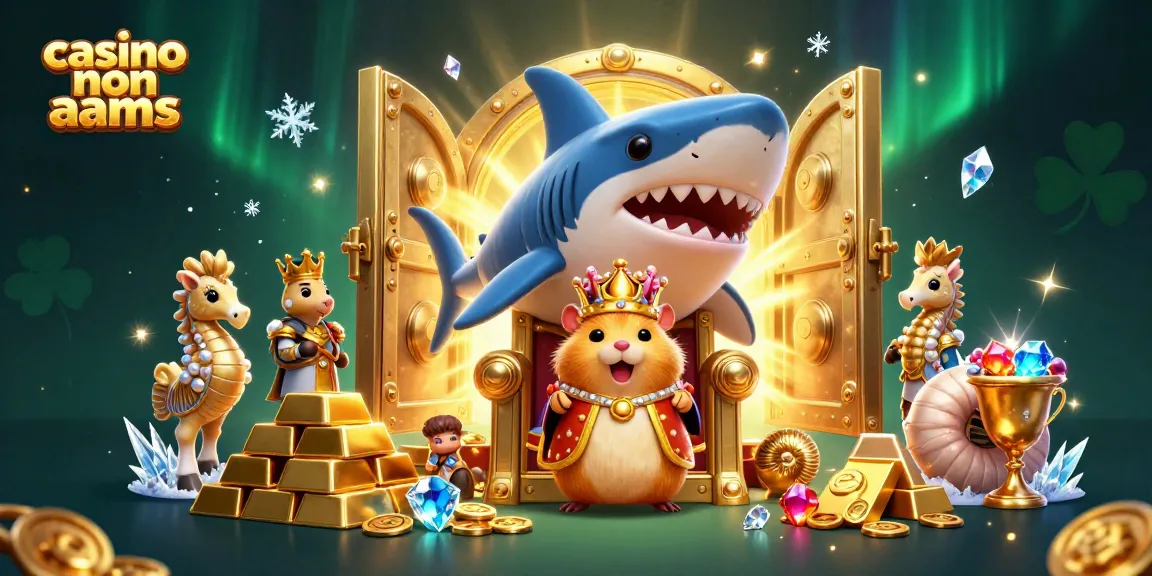 Esplora gli affascinanti casino non aams con il re del divertimento su uno splendido trono tra tesori scintillanti.