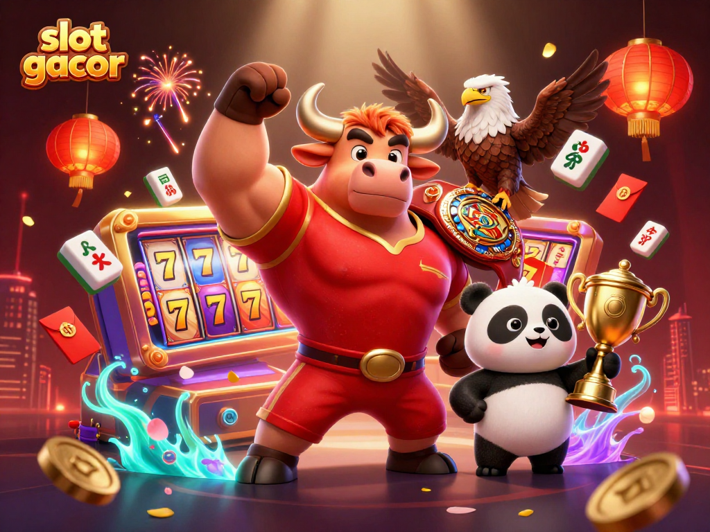 Experience the thrill of slot gacor with vibrant characters and dynamic casino elements in a lively scene.