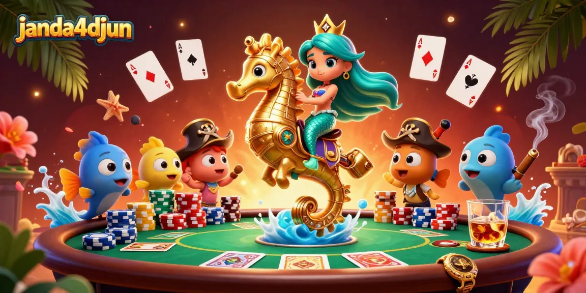 Menguji taruhan olahraga melalui JANDA4D dengan ilustrasi putri duyung dan permainan poker yang menarik.