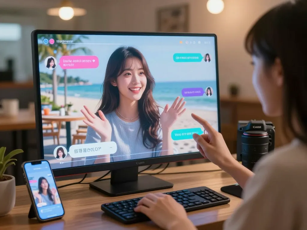 Engaging with an AI girlfriend chatbot in a futuristic digital space, showcasing high-tech interactions.