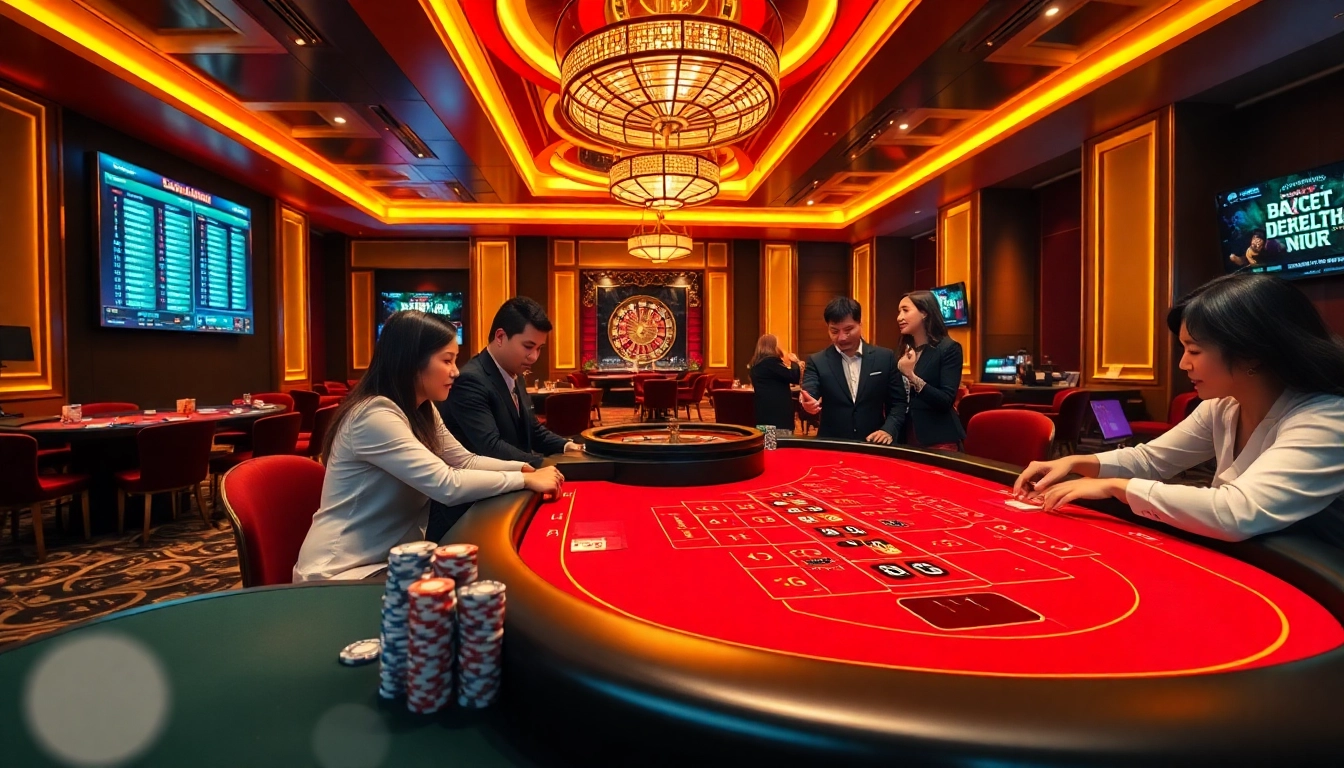Experience the excitement at tại i9bet with a vibrant live baccarat table and dynamic gaming atmosphere.