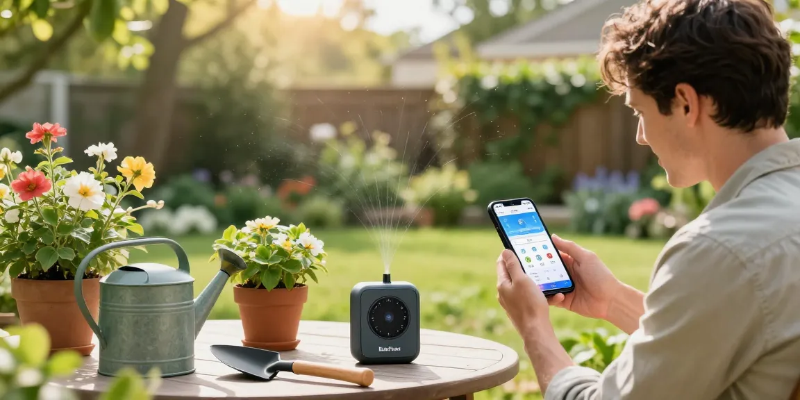 Efficient use of rainpoint wifi timer in a lush garden setting with vibrant plants.