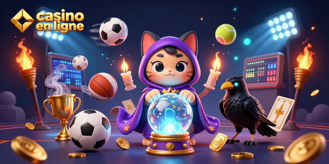 Jouer dans un casino en ligne avec des éléments mystiques et sportifs, incluant des personnages animés.