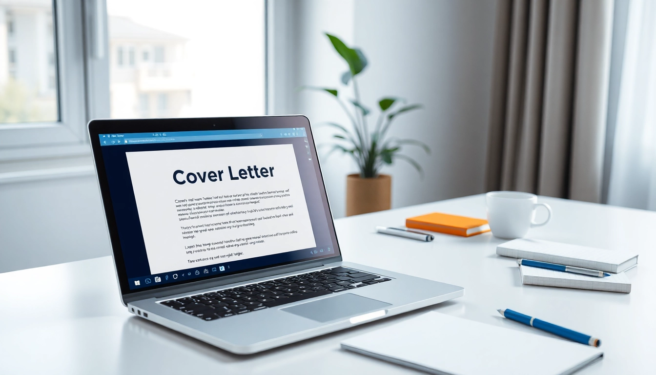 Create an engaging cover letter efficiently using Cover Letter Generation tool on a laptop in a bright workspace.