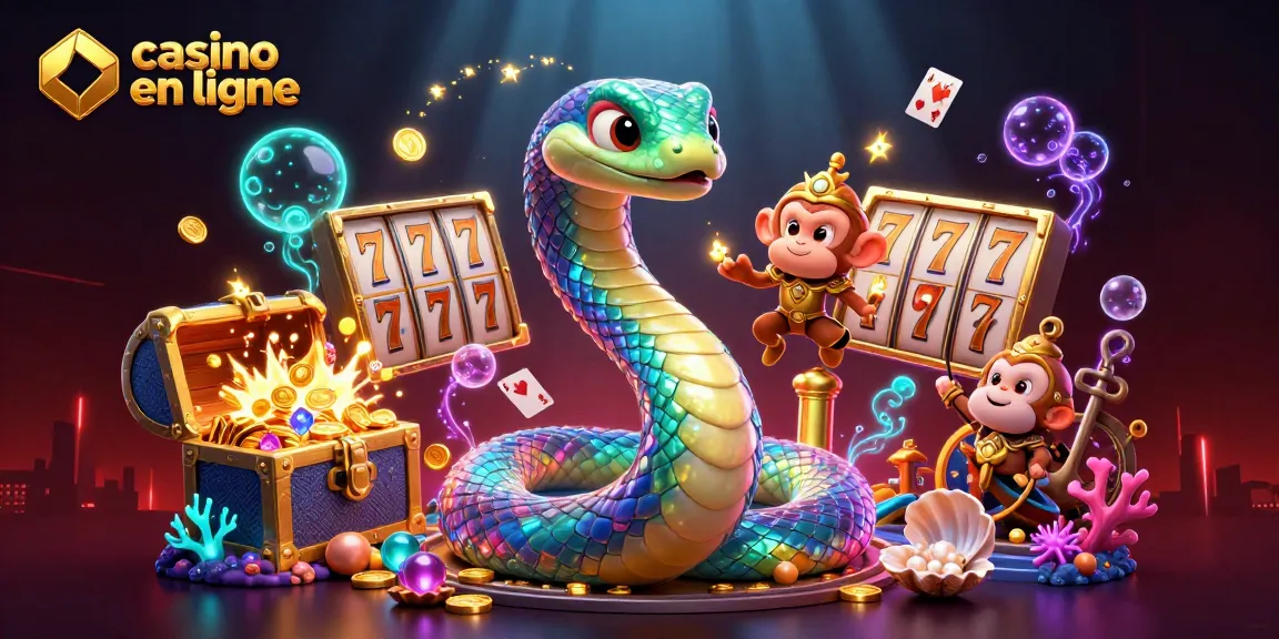 Découvrez des jeux captivants au casino en ligne avec un serpent coloré et des trésors sous-marins.