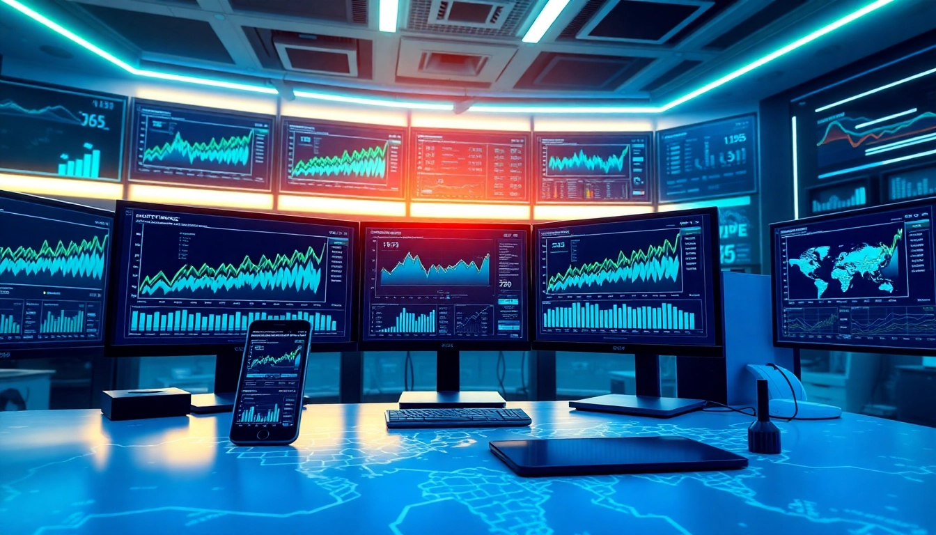 Engaging workspace showcasing a crypto mining app on a smartphone with digital cryptocurrency graphs.