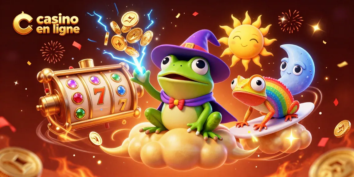 Créez des gains impressionnants au casino en ligne avec une scène festive remplie de pièces d'or et de jackpots.