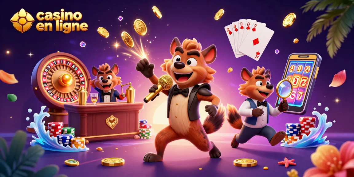 Le casino en ligne vivant avec des hyènes drôles offrant des spectacles, des boissons, et des gains dorés.