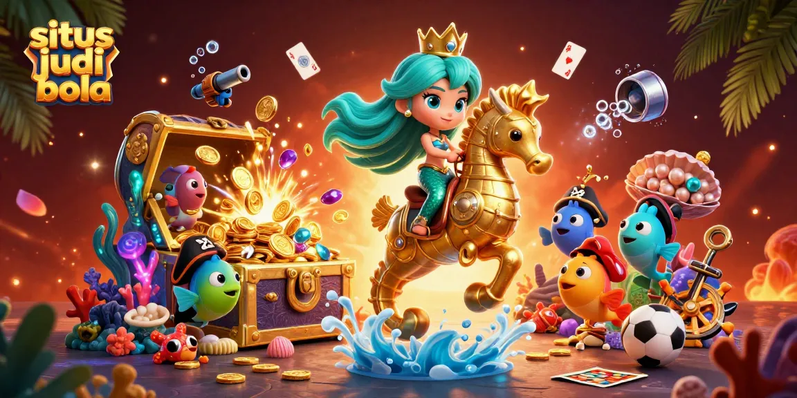 situs judi bola highlights the thrilling underwater sports betting adventure with vibrant characters and dynamic elements