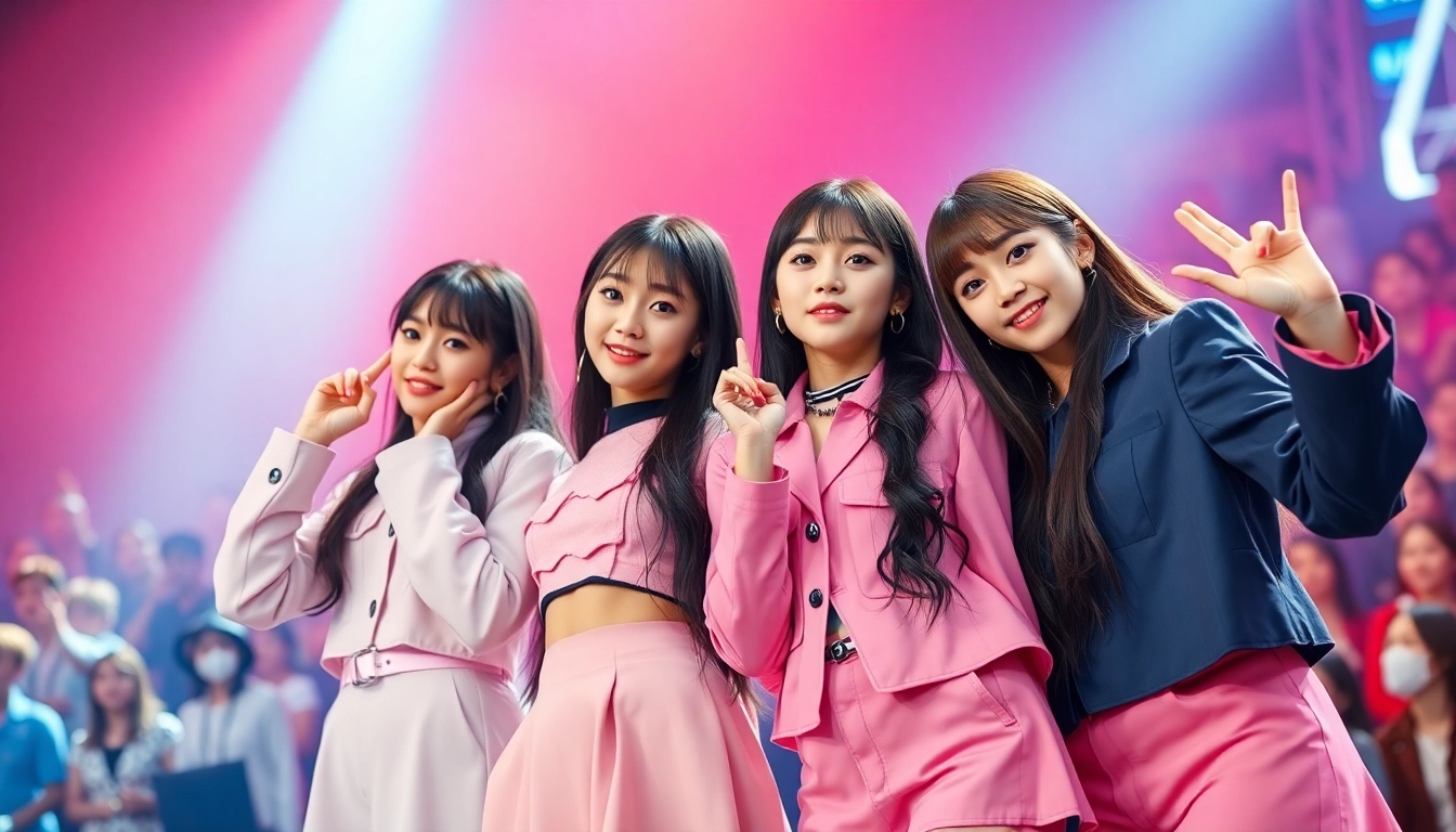 Blackpink members performing energetically amidst a colorful concert backdrop.