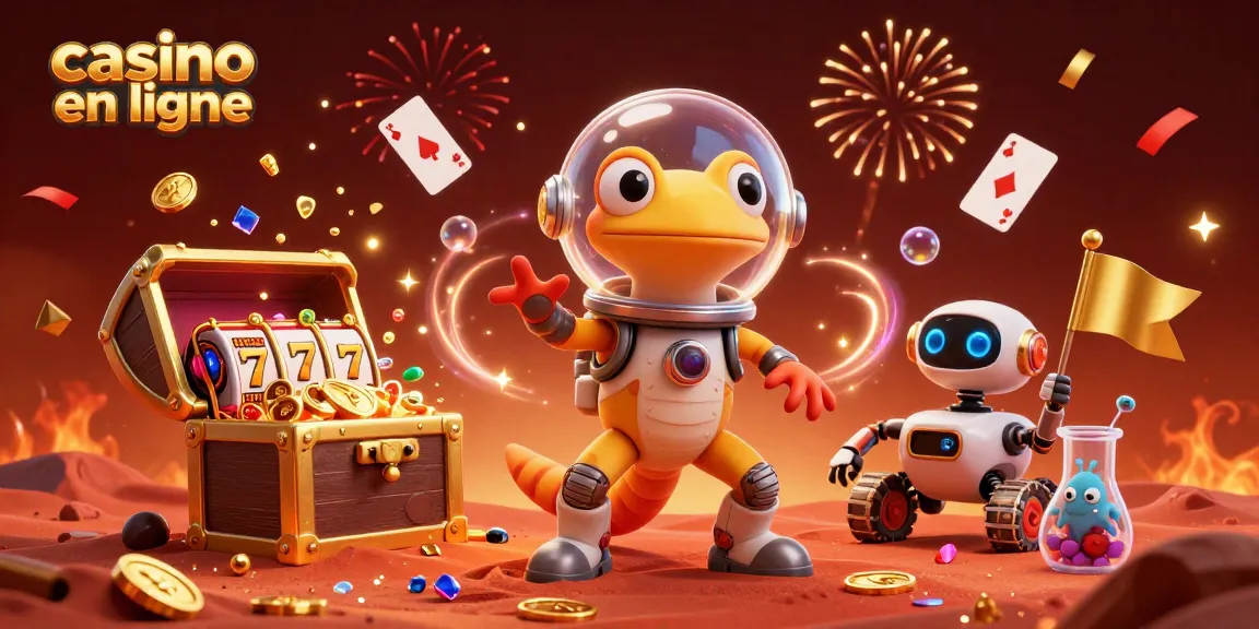 Découvrez l'excitation d'un casino en ligne avec des machines à sous brillantes et un gecko martien dans l'univers coloré.