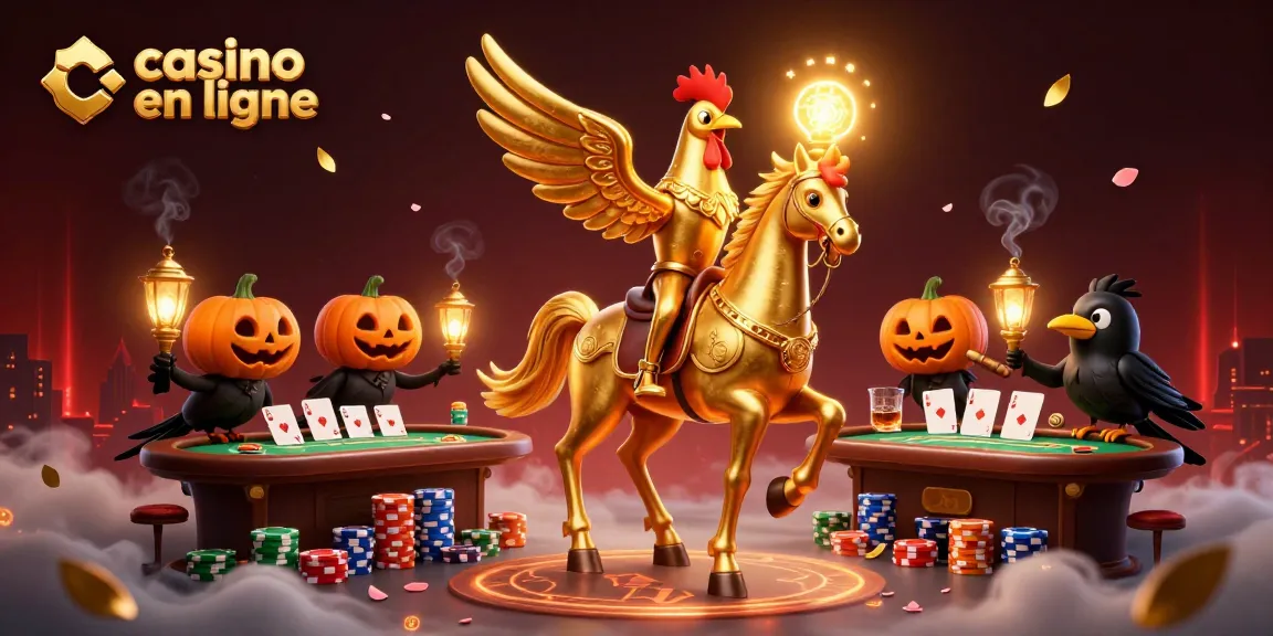 Le casino en ligne s'anime avec un coq doré portant sa tête illuminée, accompagné de corbeaux lanternes
