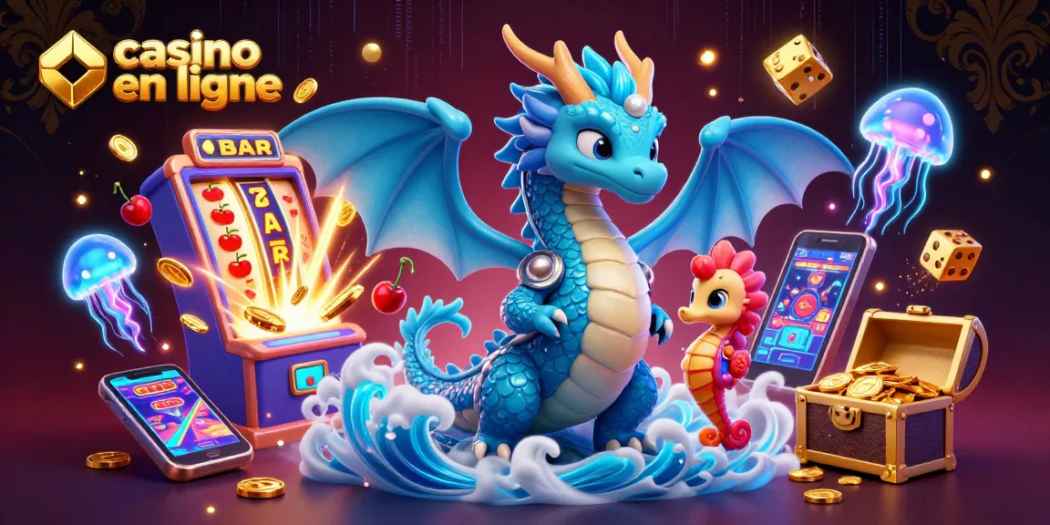 Jouez à des jeux de casino en ligne captivants avec notre illustration de dragon et hippocampe.