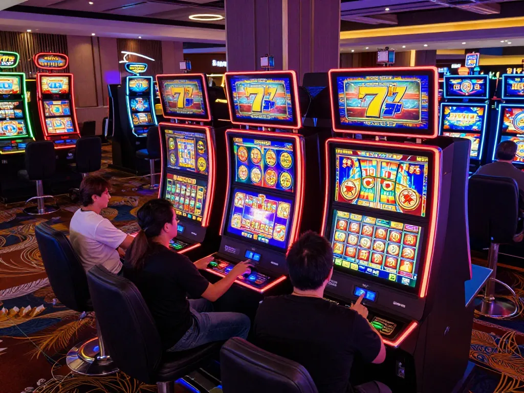 Experience the excitement of slot777 games in a lively casino atmosphere, with players engaged in winning moments.