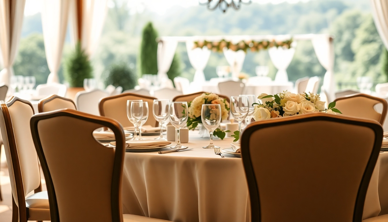 Showcase of chair rentals in an elegant outdoor setting with fine dining details.
