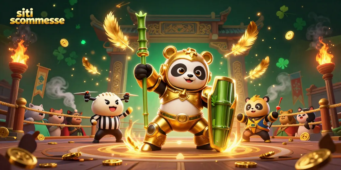 Scene di scommesse sportive con un panda meccanico, che offre emozioni sui siti scommesse in Italia.