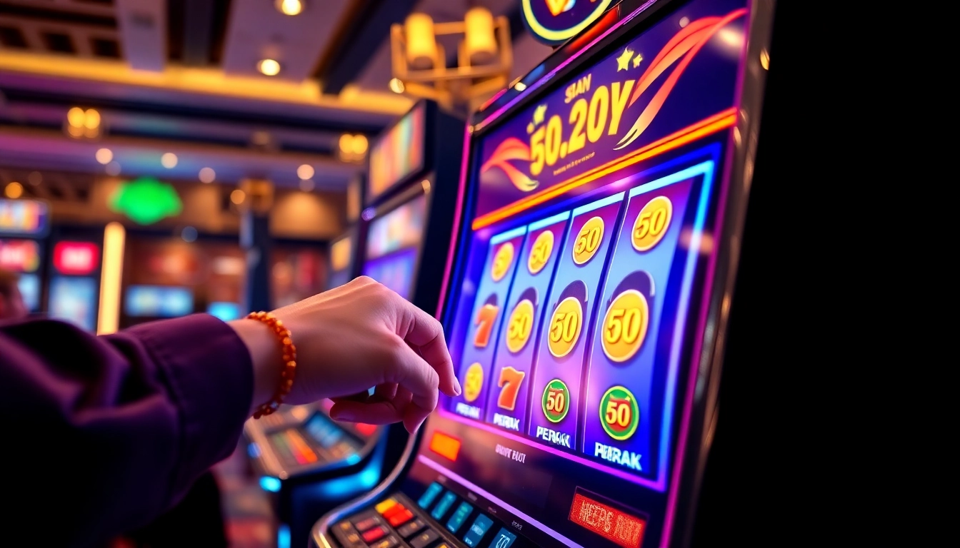 Memenangkan jackpot dalam slot 50 perak dengan gulungan yang penuh warna dan menarik.
