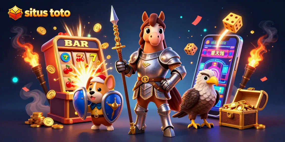 Experience winning at situs toto with vibrant slot machine, knights, and magical elements.
