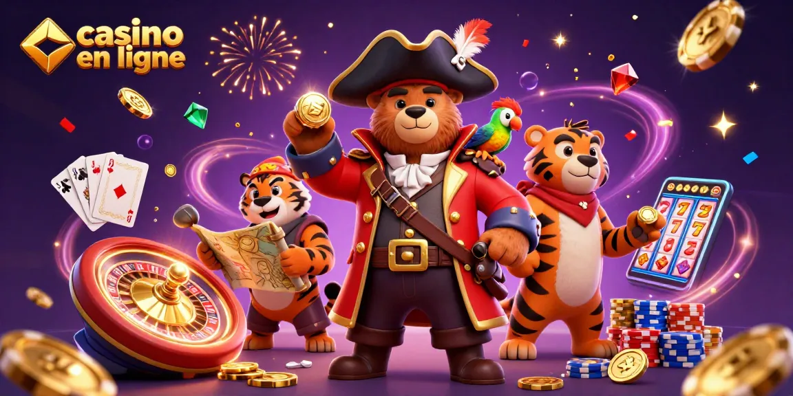 Un pirate ours et un tigre explorent un casino en ligne spectaculaire rempli de trésors.