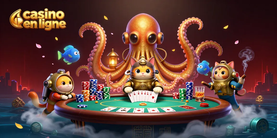 Découvrez un casino en ligne animé par un kraken et un chat plongeur avec des éléments de poker.
