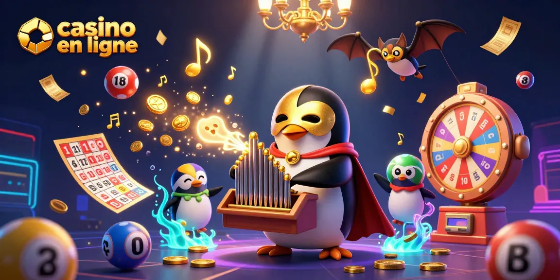 Jouer à des jeux de casino en ligne avec un pingouin fantôme et des éléments de loterie.