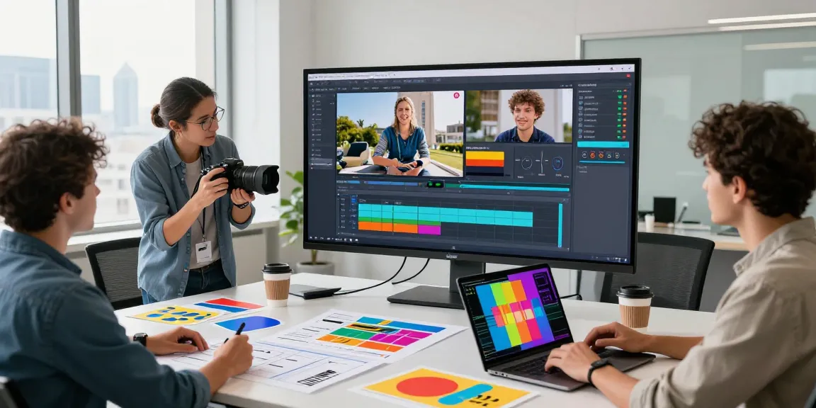 Video marketing agency Singapore team collaborating on creative projects in a vibrant office.