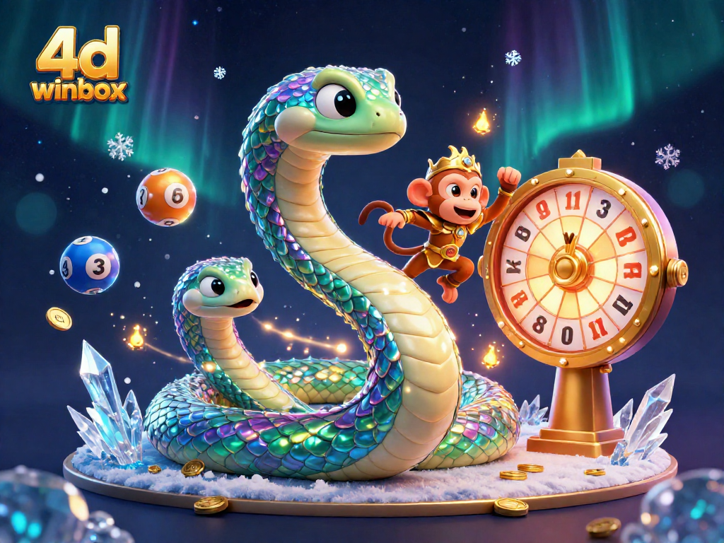 Play lottery with excitement in this vibrant 4d winbox 3D scene, featuring dazzling characters and elements.