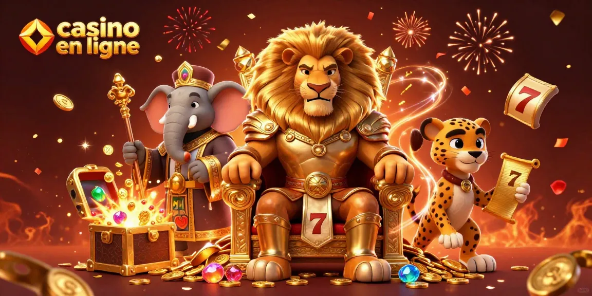 Gagnez gros sur casino en ligne avec une illustration dynamique de personnages de jeux et éléments de casino.