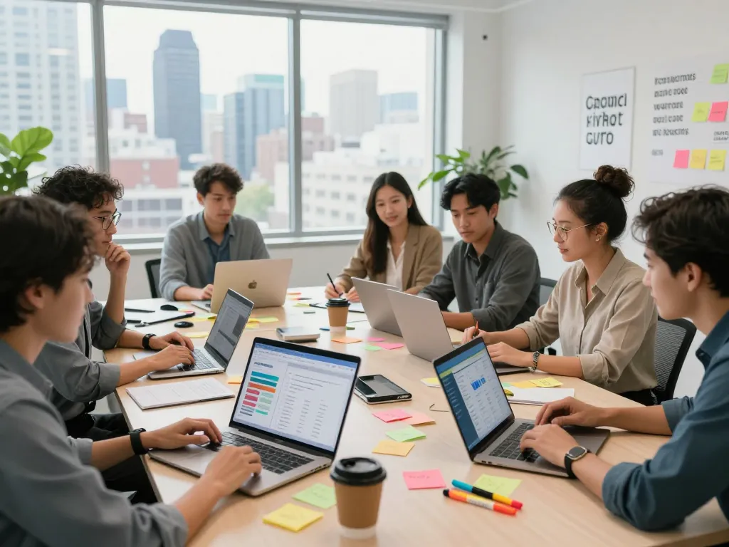 Collaboration at the Best SEO Company NYC with diverse team analyzing data in a vibrant office.
