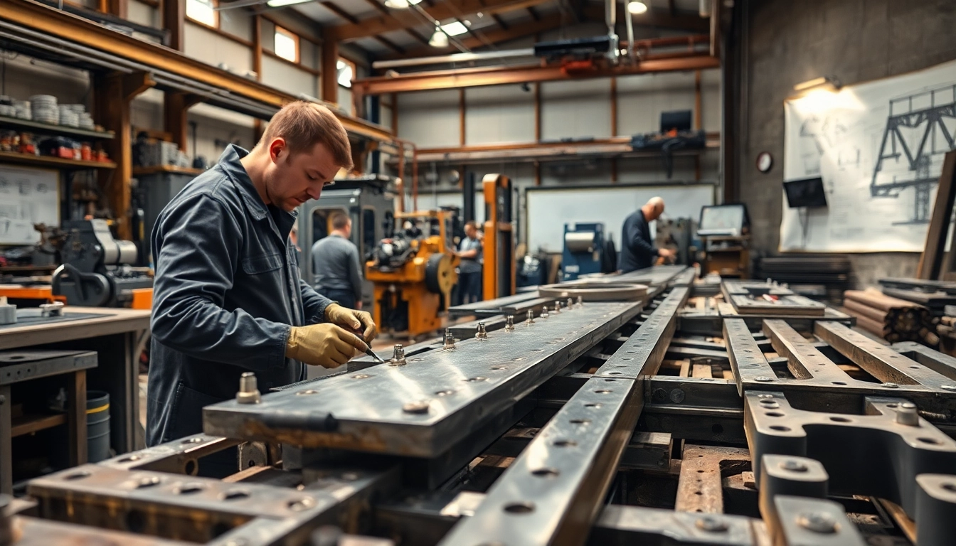 Creating custom steel fabrication in a professional workshop showcasing artisans at work.