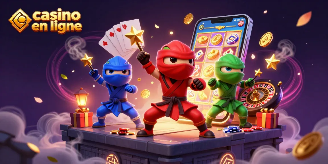 Capturer l'excitation du casino en ligne avec des ninjas caméléons et des jeux colorés.