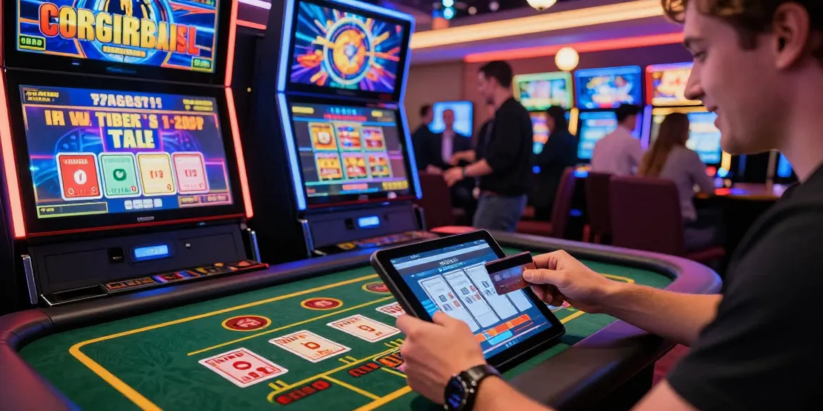 Exhilarating scene at credit card casinos showcasing a player depositing with a credit card amidst vibrant digital games and live dealers.